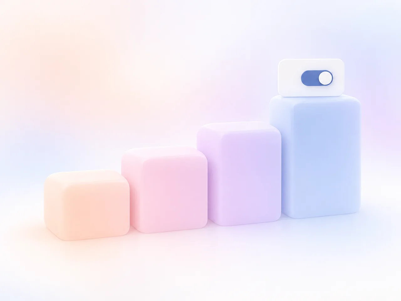 Four rounded blocks rising like steps, a small card on the tallest