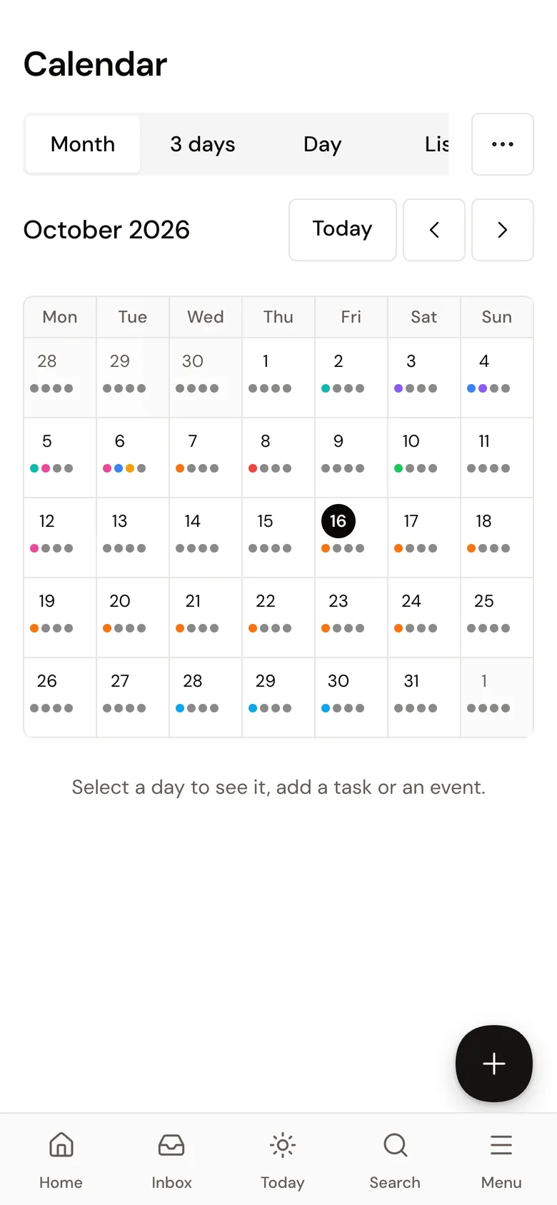 The calendar on a phone
