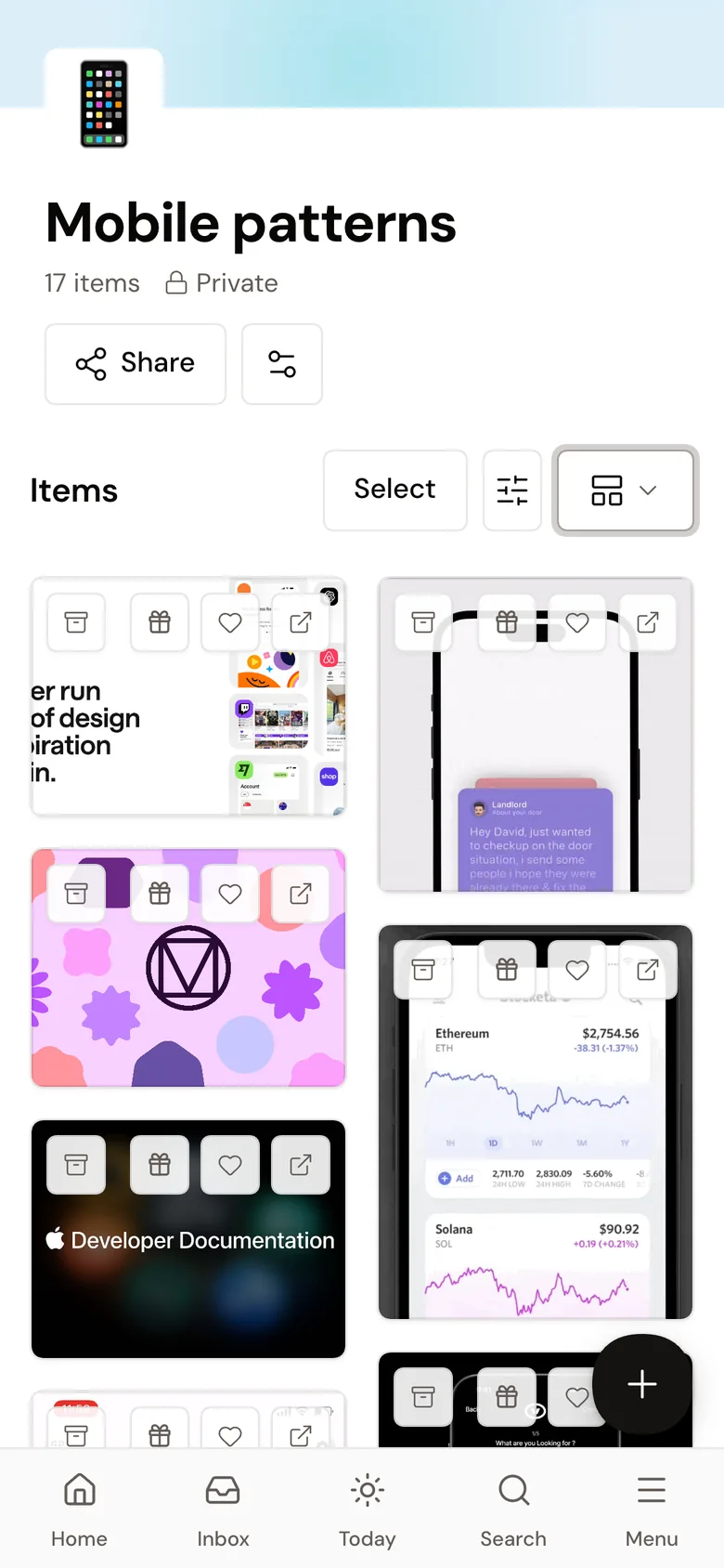 A collection as a masonry grid on a phone
