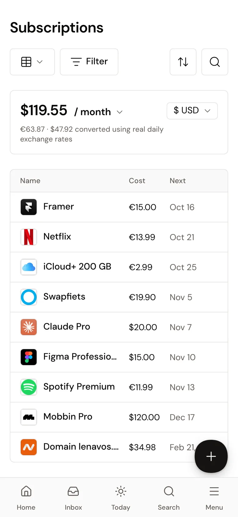 Subscriptions on a phone
