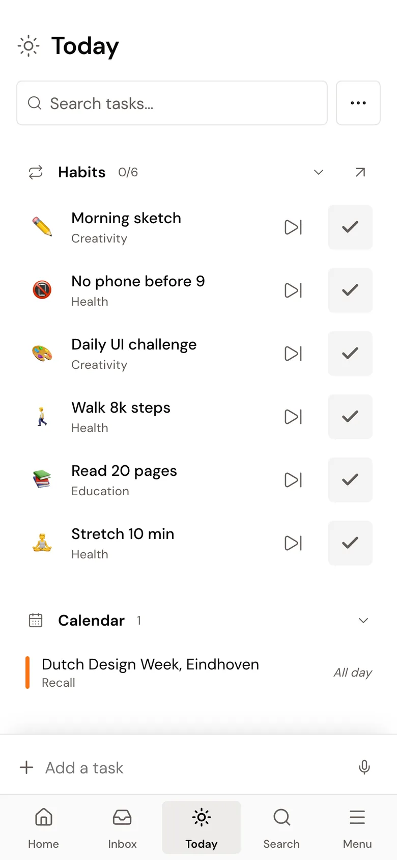 The Today list on a phone