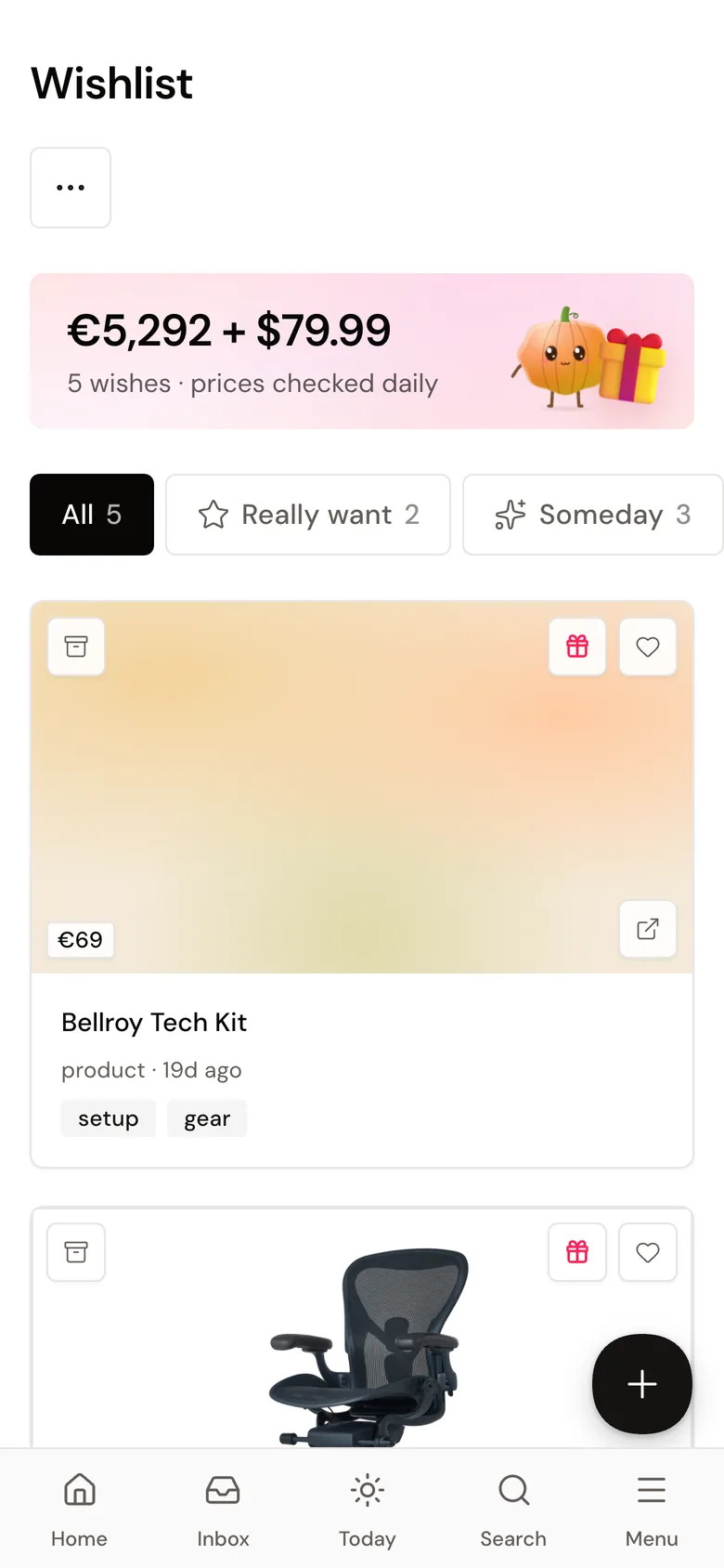 The wishlist on a phone