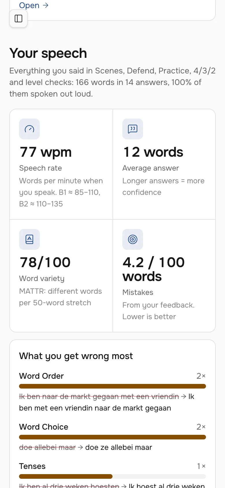 Speaking stats on a phone