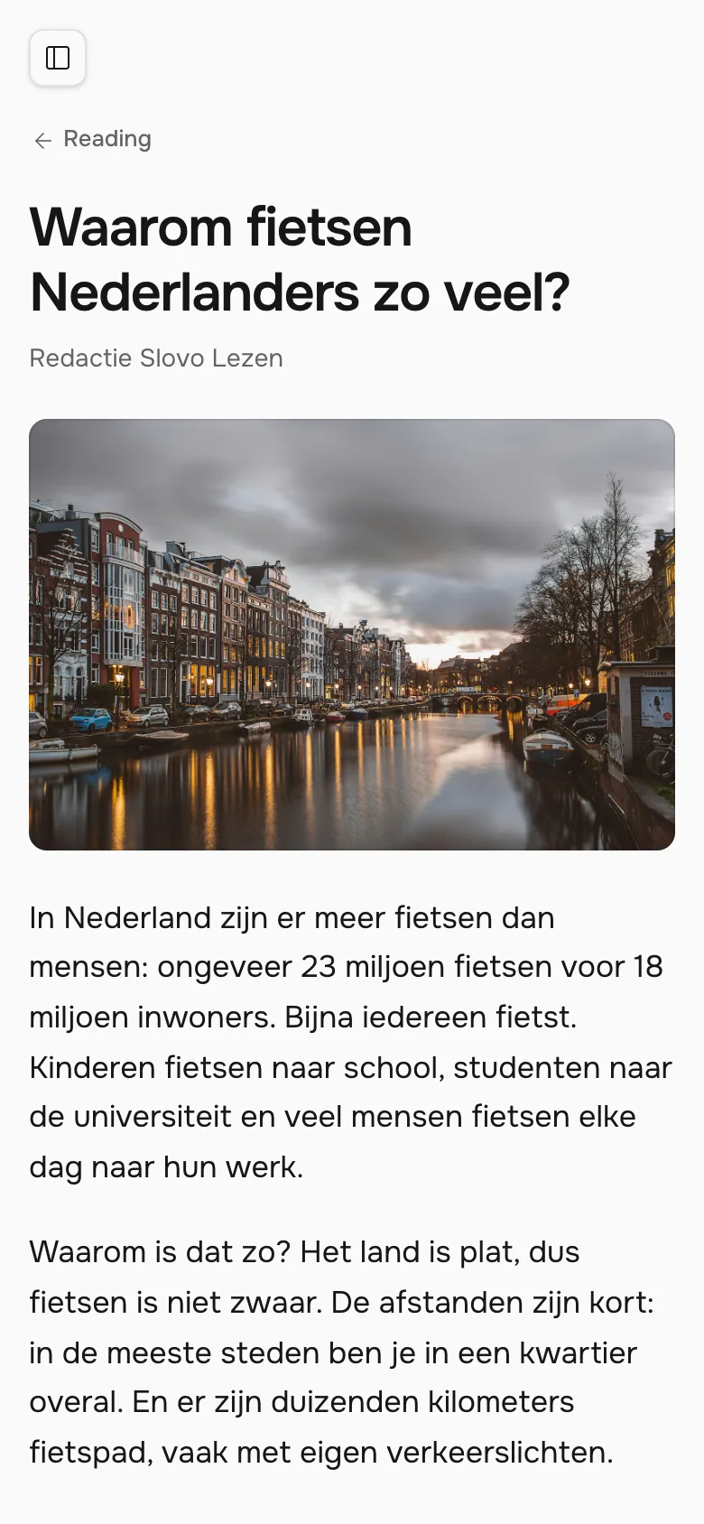 A Dutch article in the reader on a phone