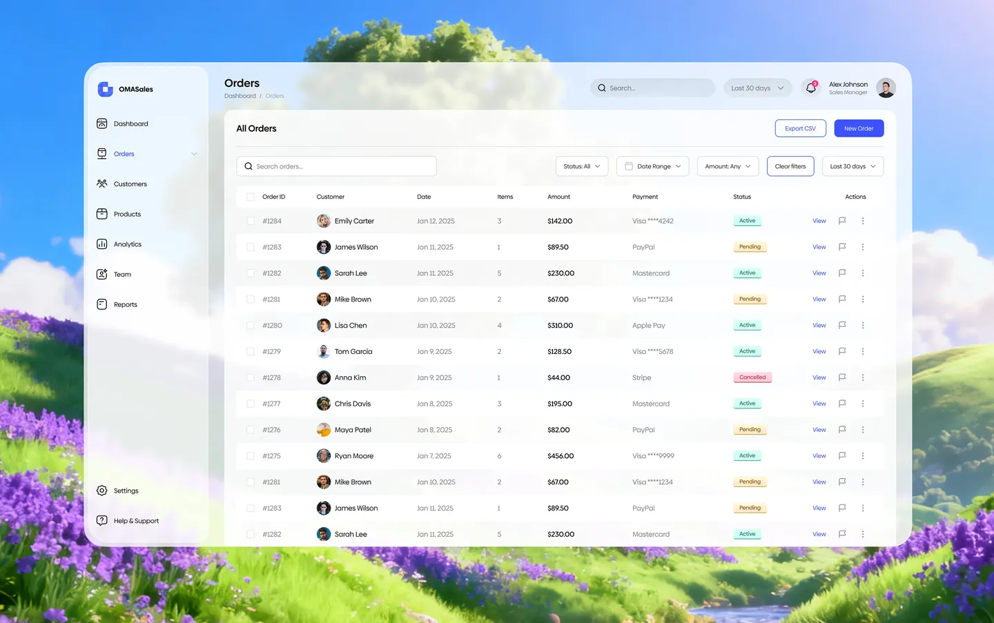 OMA Sales: screens from the project