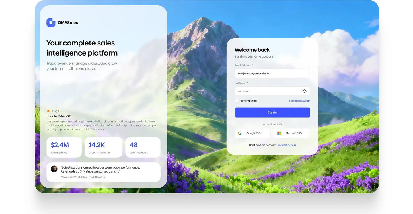 OMA Sales: screens from the project
